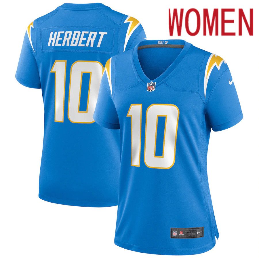 Women Los Angeles Chargers #10 Justin Herbert Nike Powder Blue Game NFL Jersey->women nfl jersey->Women Jersey